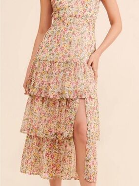 Astr Floral Tiered Midi Dress - Pink Multi